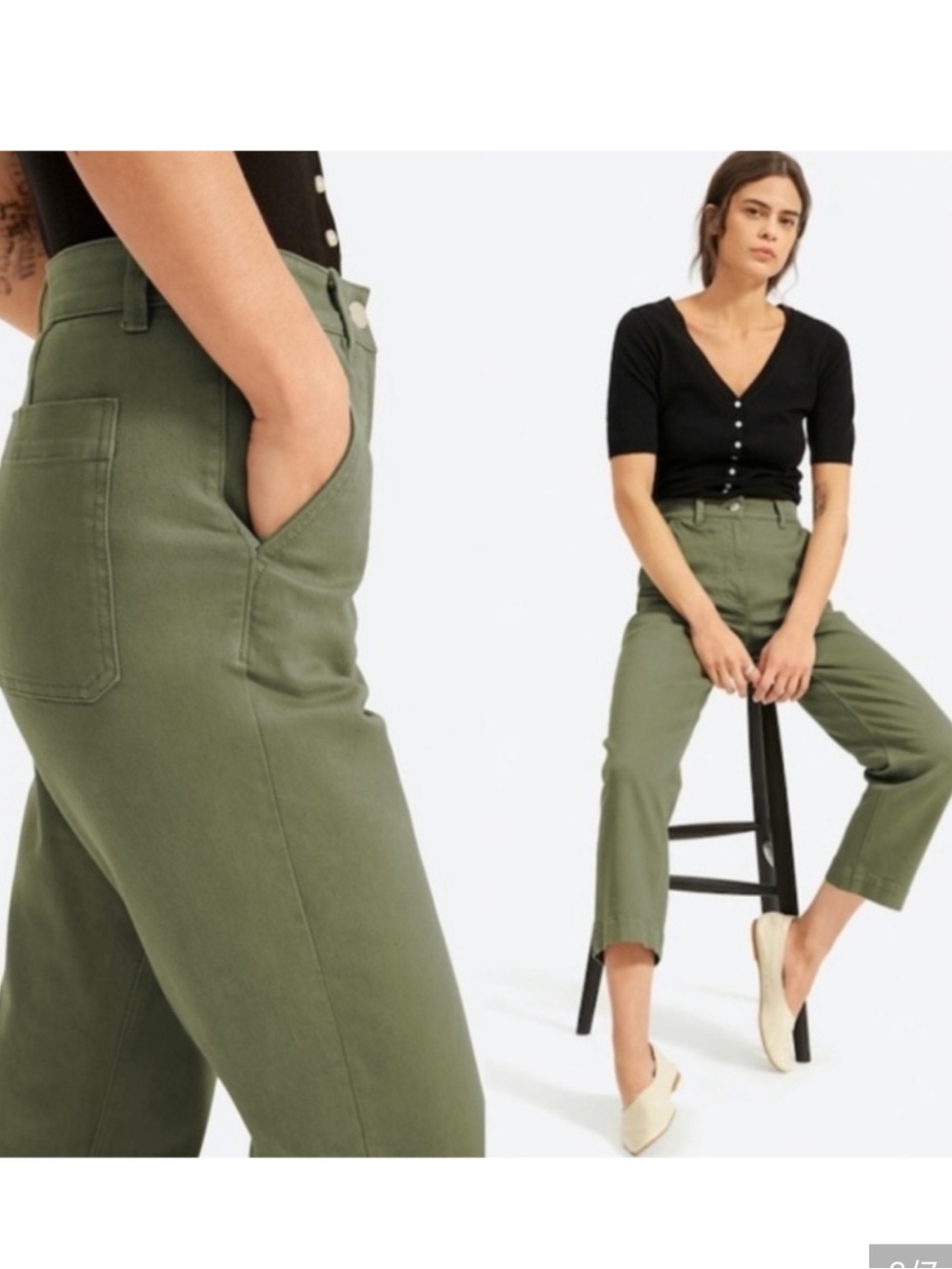 Everlane Olive Cropped Straight Ankle Pants